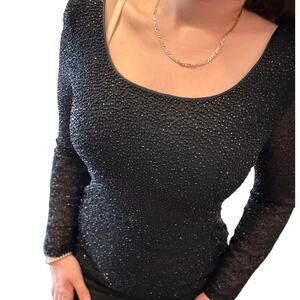 Bieff Basix Black Beaded Sequin Silk Cocktail Dress – Size 14